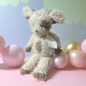 Shabby Cream and Brown Plush Puppy Shaggy Fetch